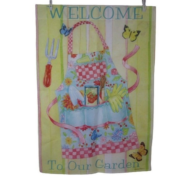 Andrea Tachiera Garden Yard Flag Banner Welcome to our garden nylon 41" x 29" - Picture 1 of 7